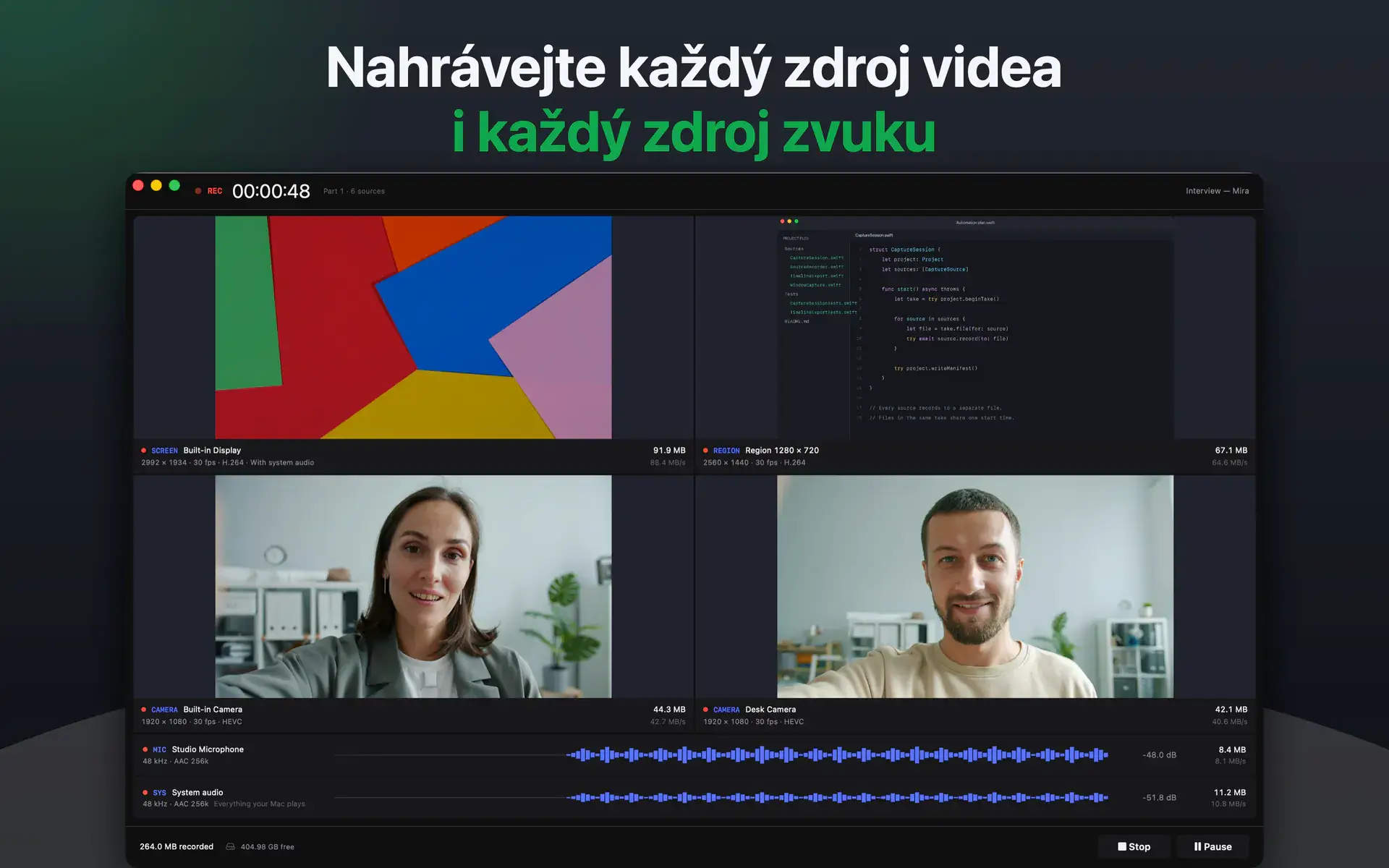 Nahrávejte každý zdroj videa i každý zdroj zvuku