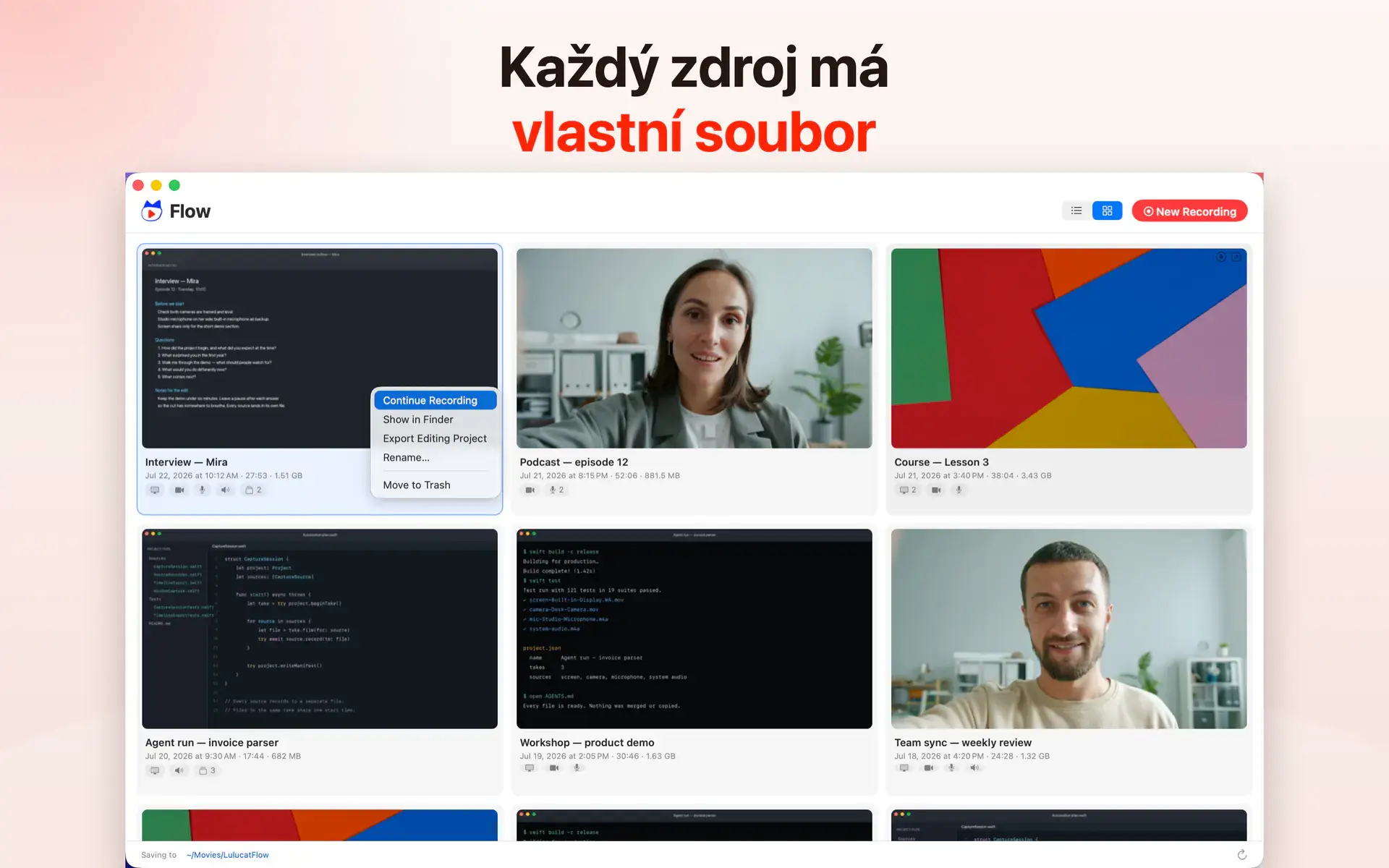Každý zdroj má vlastní soubor