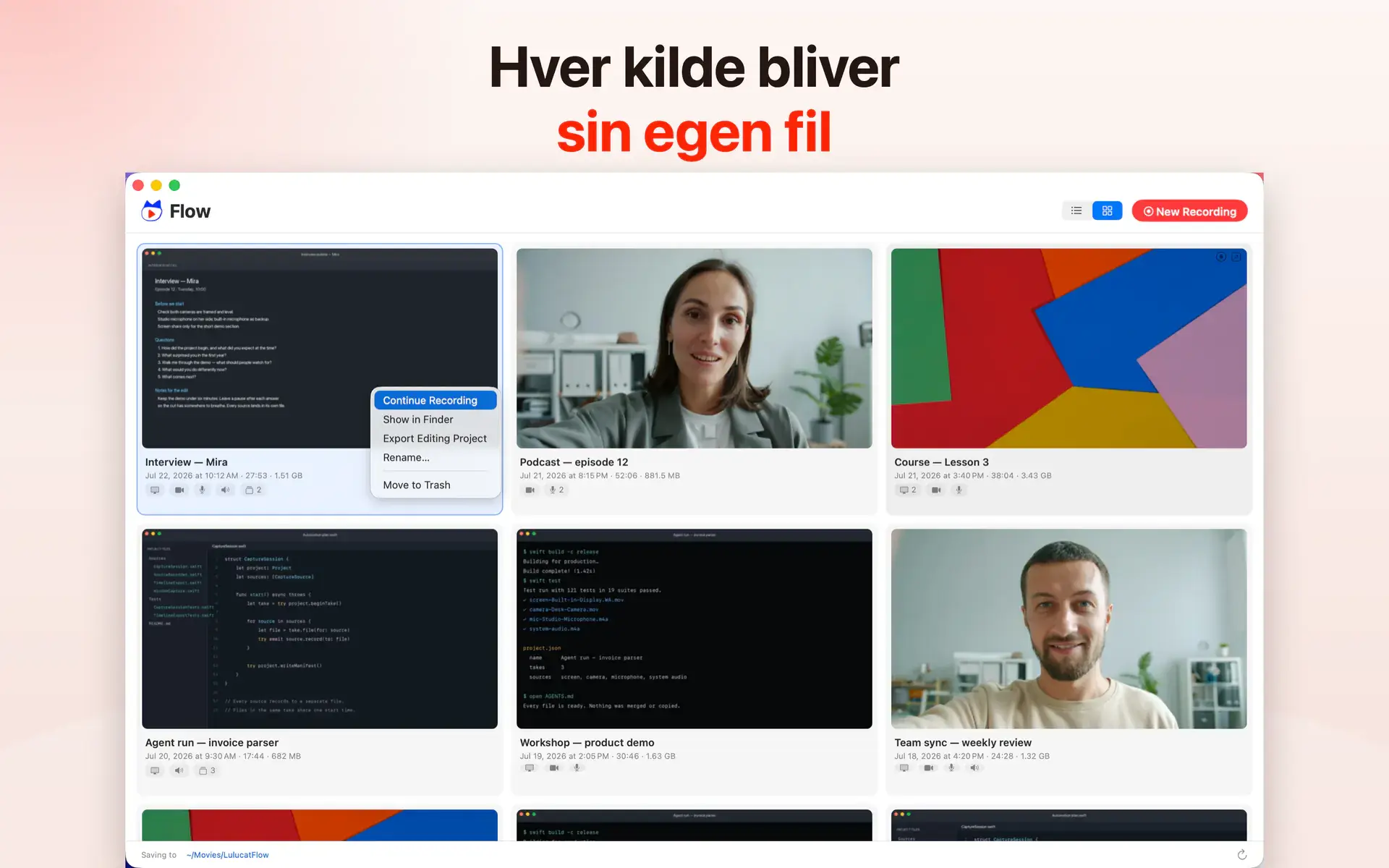Hver kilde bliver sin egen fil