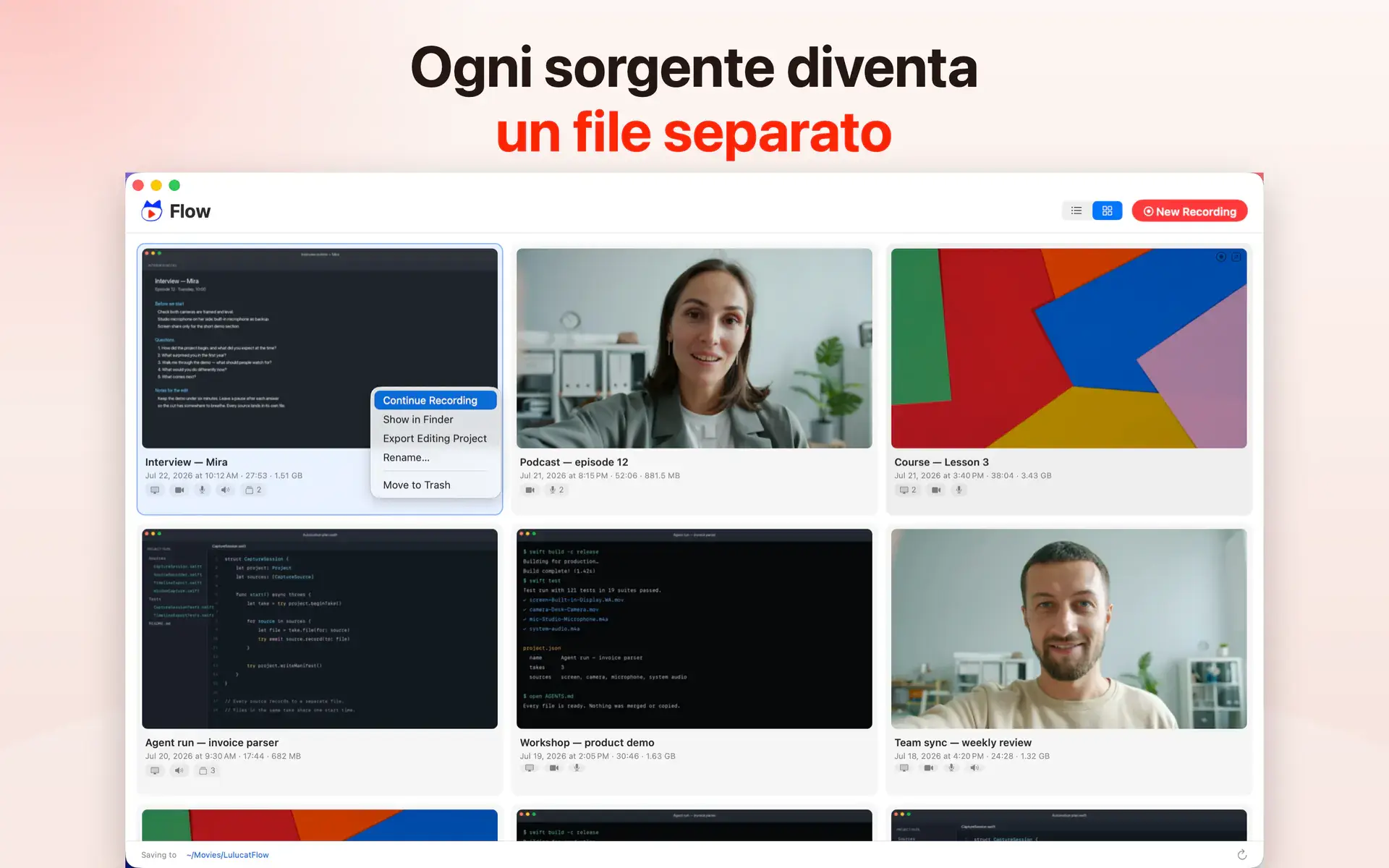 Ogni sorgente diventa un file separato