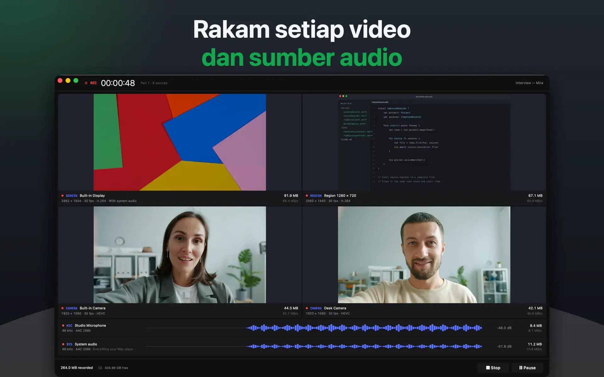 Rakam setiap video dan sumber audio