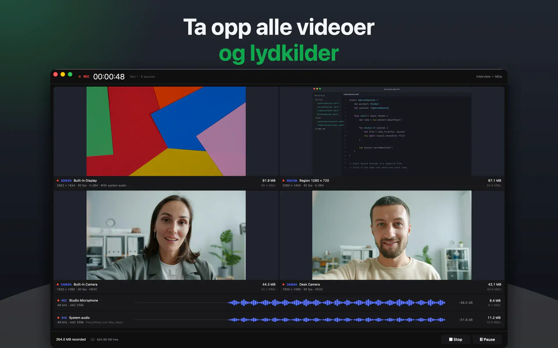 Ta opp alle videoer og lydkilder