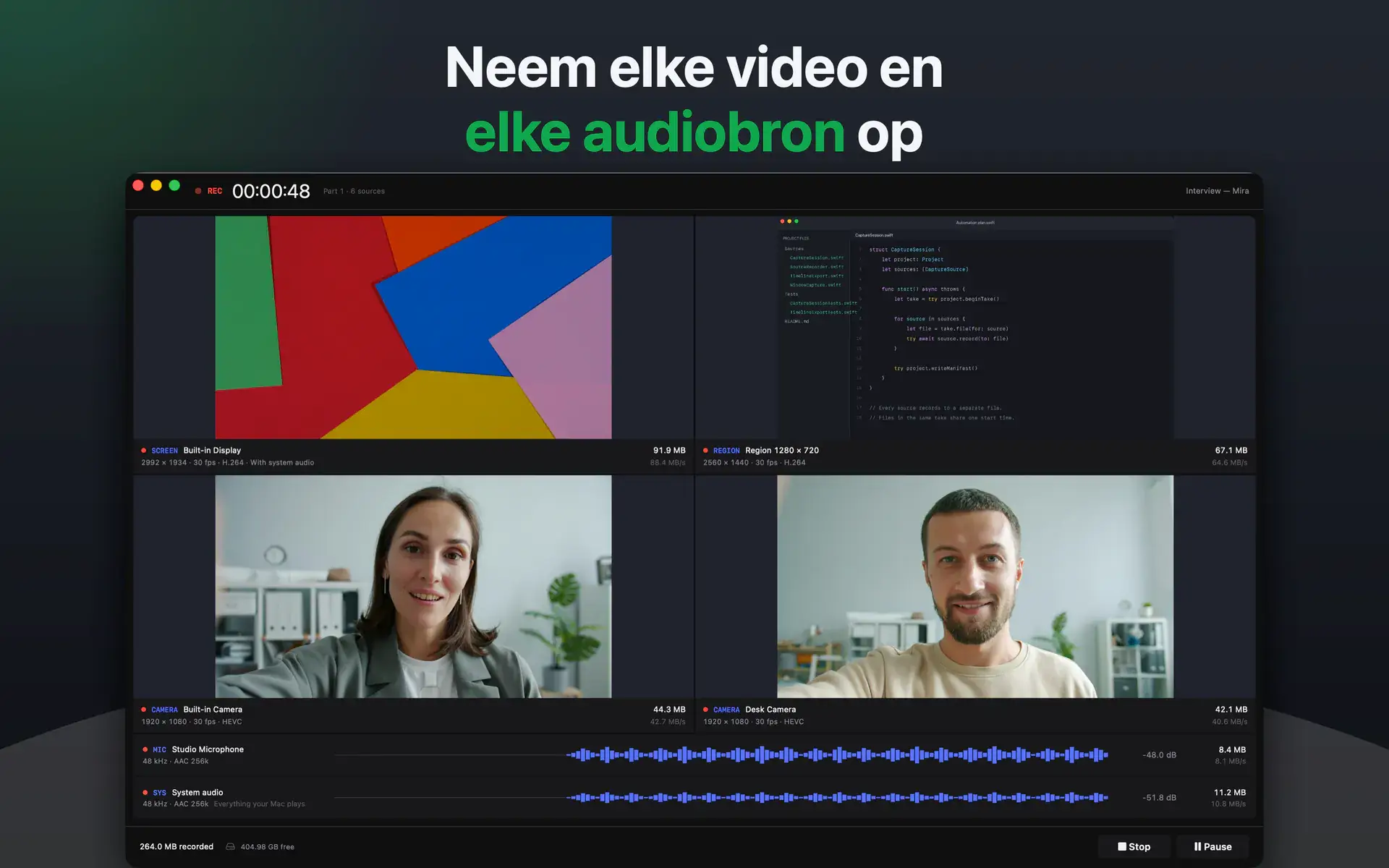Neem elke video en elke audiobron op