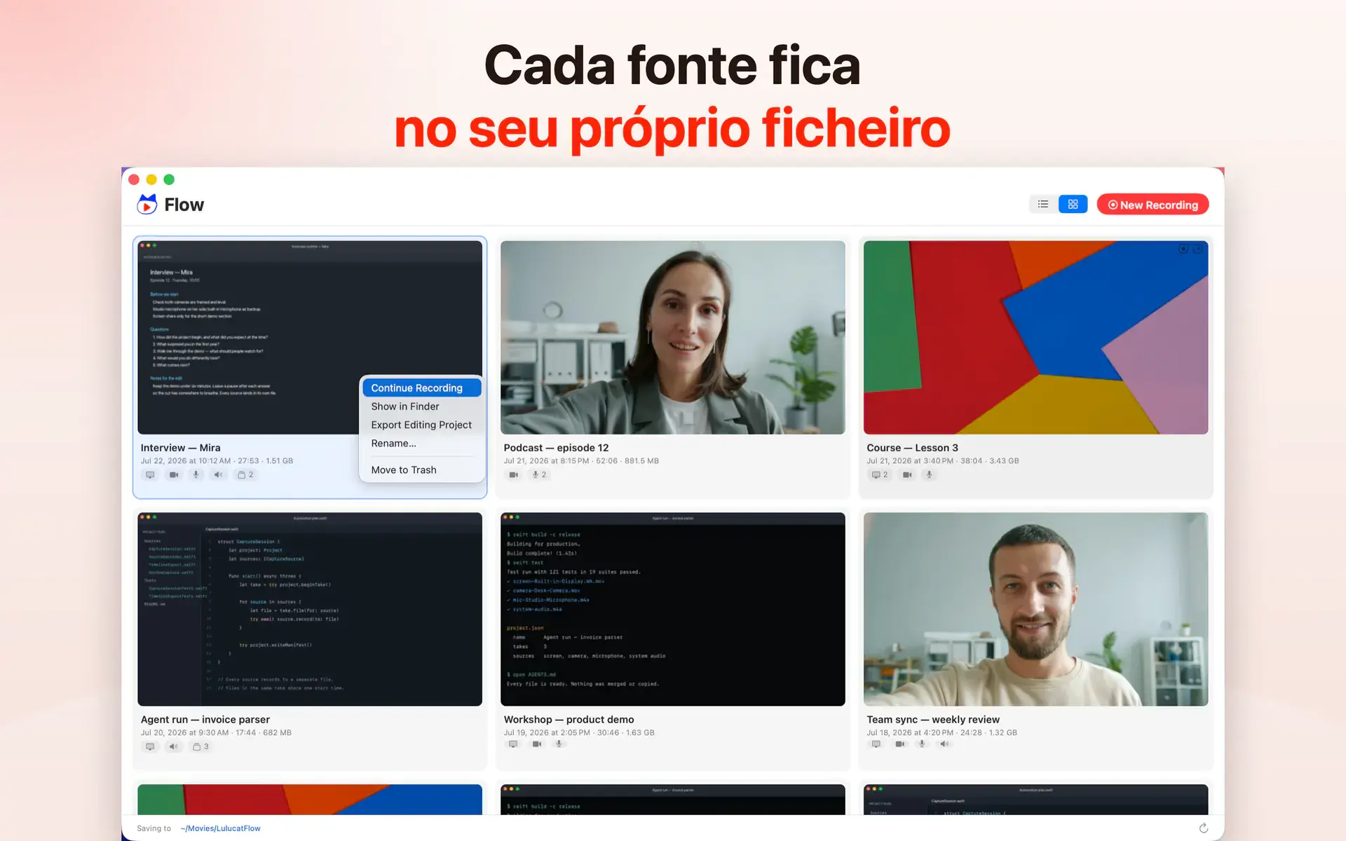 Cada fonte fica no seu próprio ficheiro
