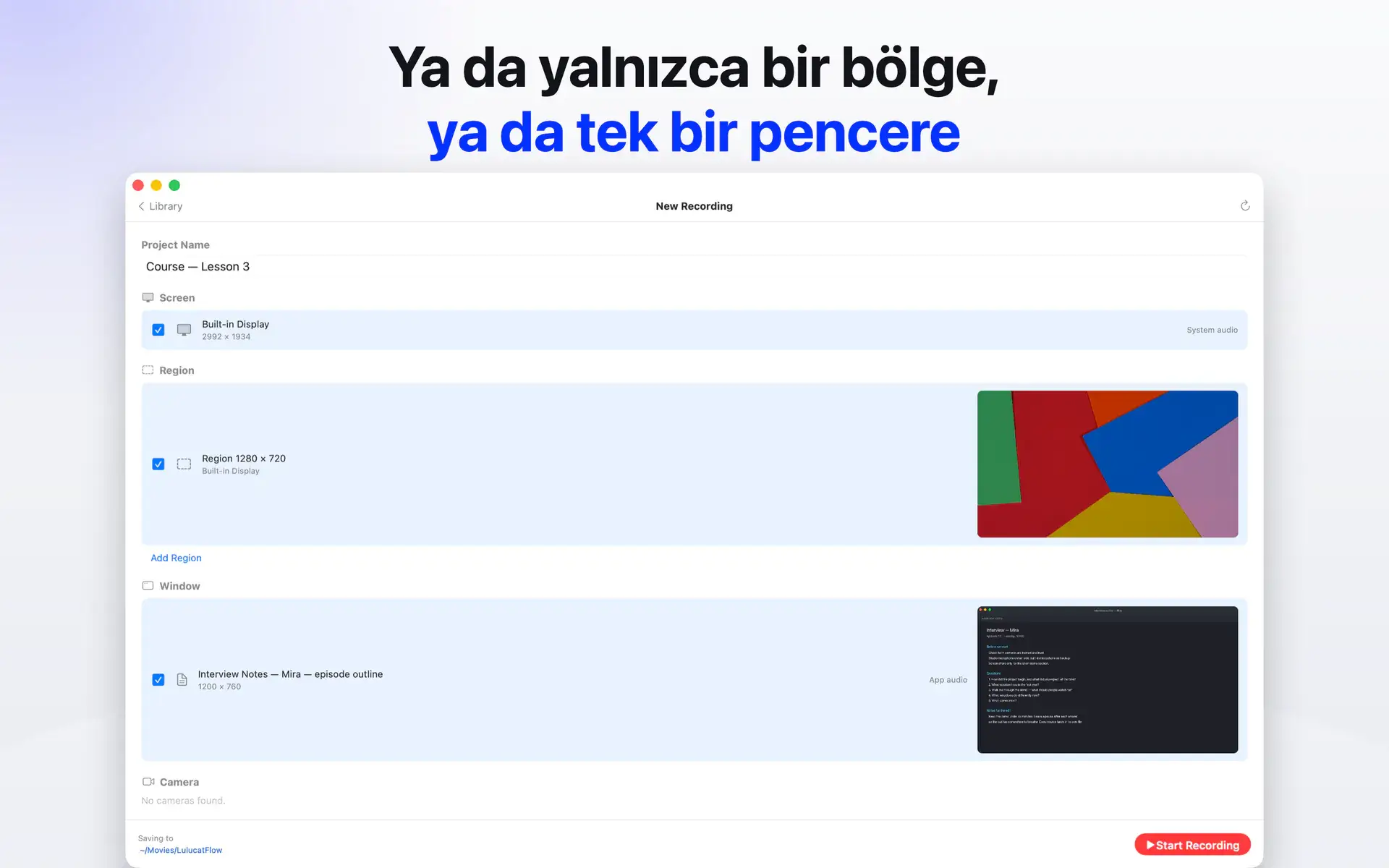 Ya da yalnızca bir bölge, ya da tek bir pencere